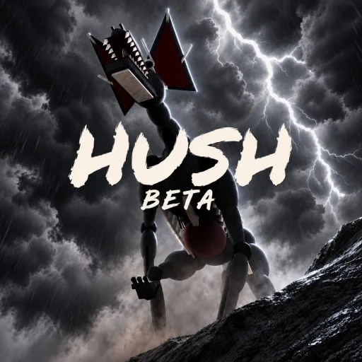 HUSH beta key art with a monster silhouetted against a stormy sky